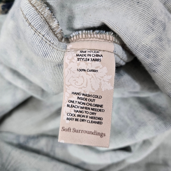 Soft Surroundings Floral Green Bohemian Cotton Shirt. Size PXL - Picture 9 of 9